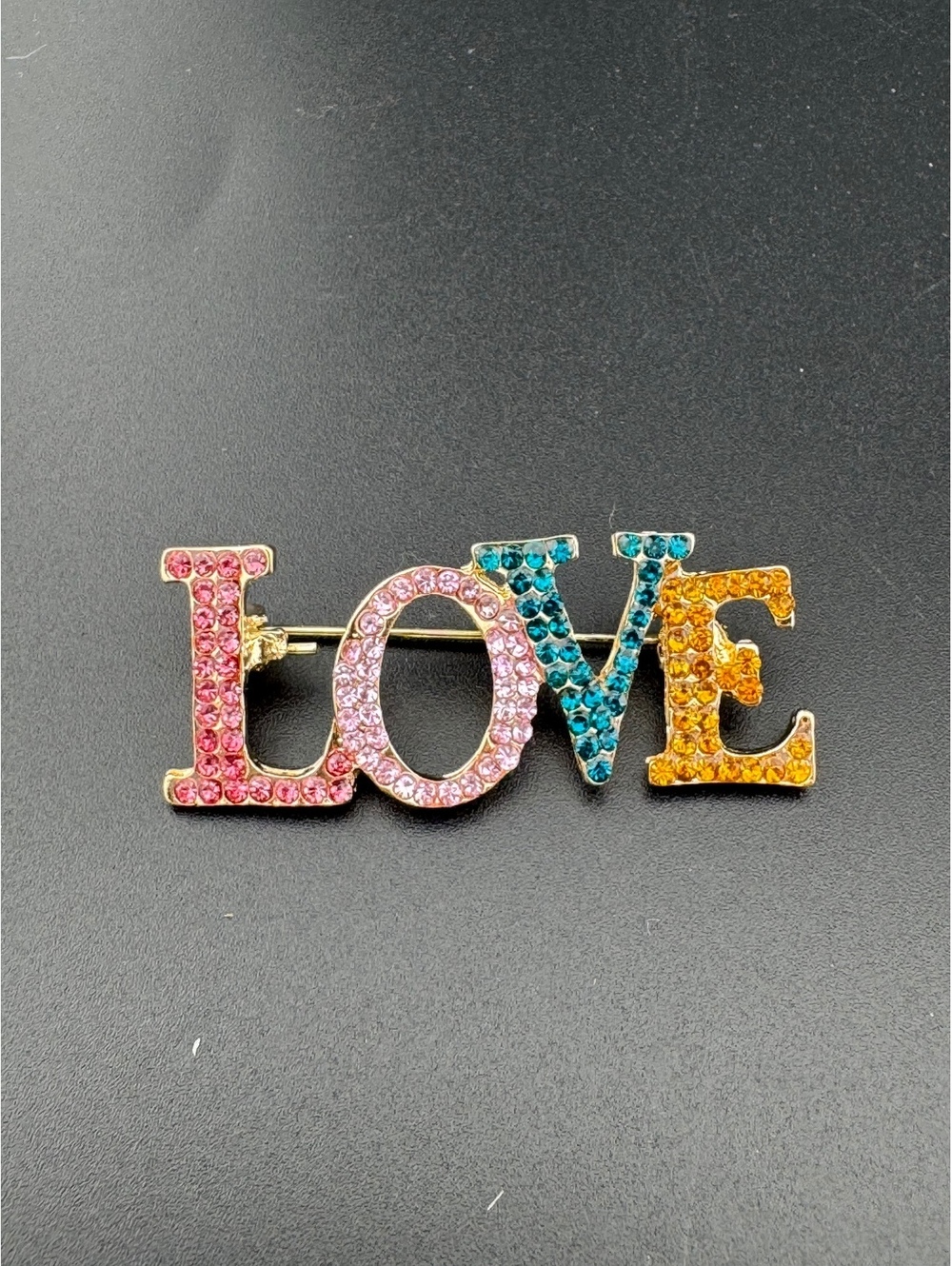 Colorful LOVE Letter Brooch Pin with Rhinestones
